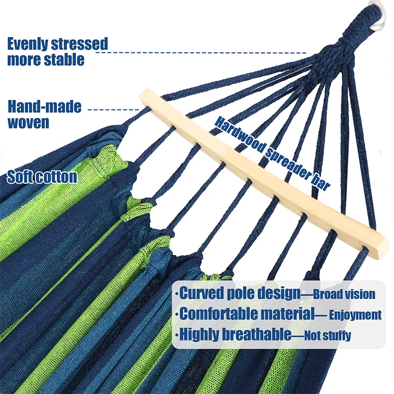 WDVBHY 98*72 Inches Outdoor Bent Stick Canvas Hammock 1-2 Person Camping Sleeping Bed Hanging Garden Beach Travel Survival Tools