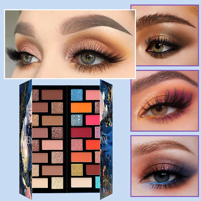 32-Farben-Lidschatten-Palette mit samtmattem Schimmereffekt, perlmuttartiger, feiner Glitzer, langlebige, wasserfeste Beere, braune Nude-Töne
