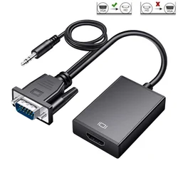 VGA naar HDMI-compatibele 1080P audiokabelsplitter Oplaadvoeding Kabelconverter Aluminium adapter voor pc-laptopprojector