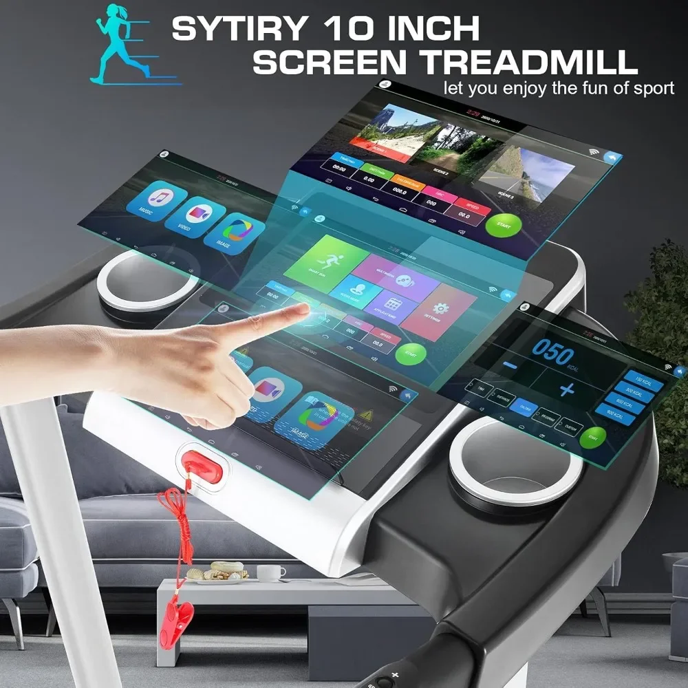 Treadmill with Touch Screen, 3.25HP Treadmills with TV and WiFi, Smart Foldable Treadmills with Music, Walking/Running Treadmill