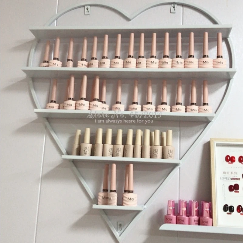 Lovely Heart Metal Nail Polish Shelf Wall Mounted Modern Design Organizer for Lipstick and Nail Polish Golden Wall Shelf Chic