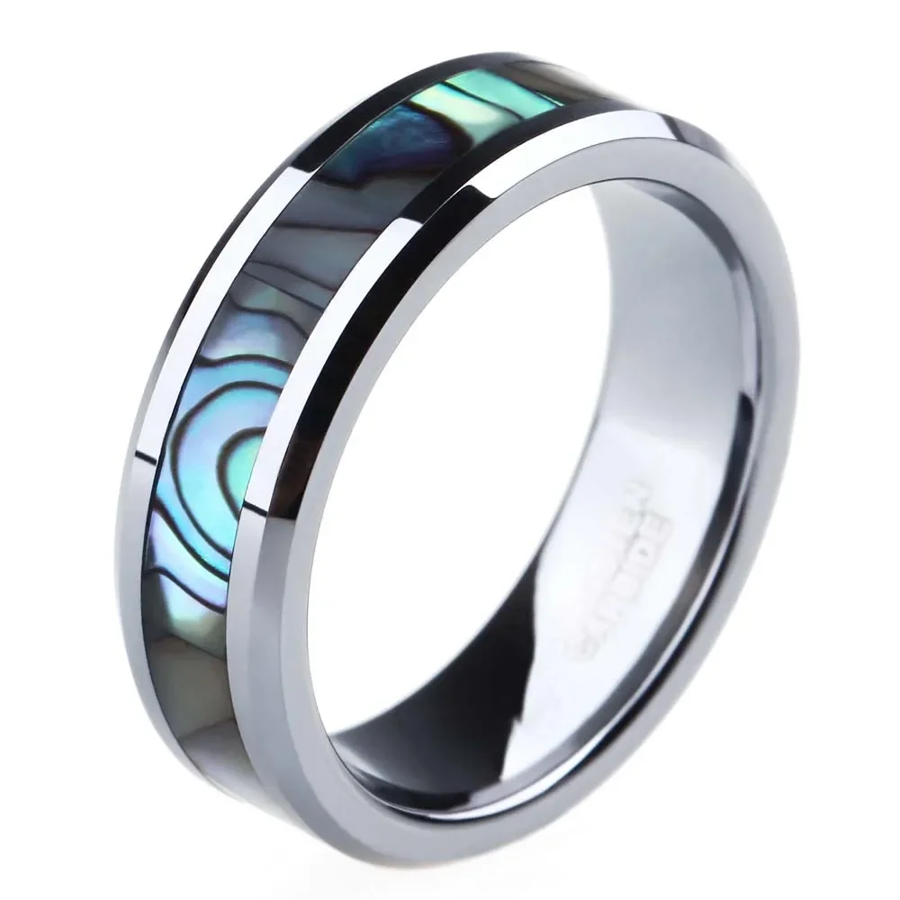 Some 6mm 8mm Ring For Couple Tungsten Ring Luxury Abalone Shell Wedding Engagement Ring Lover\'s Jewellery alliance anel boho