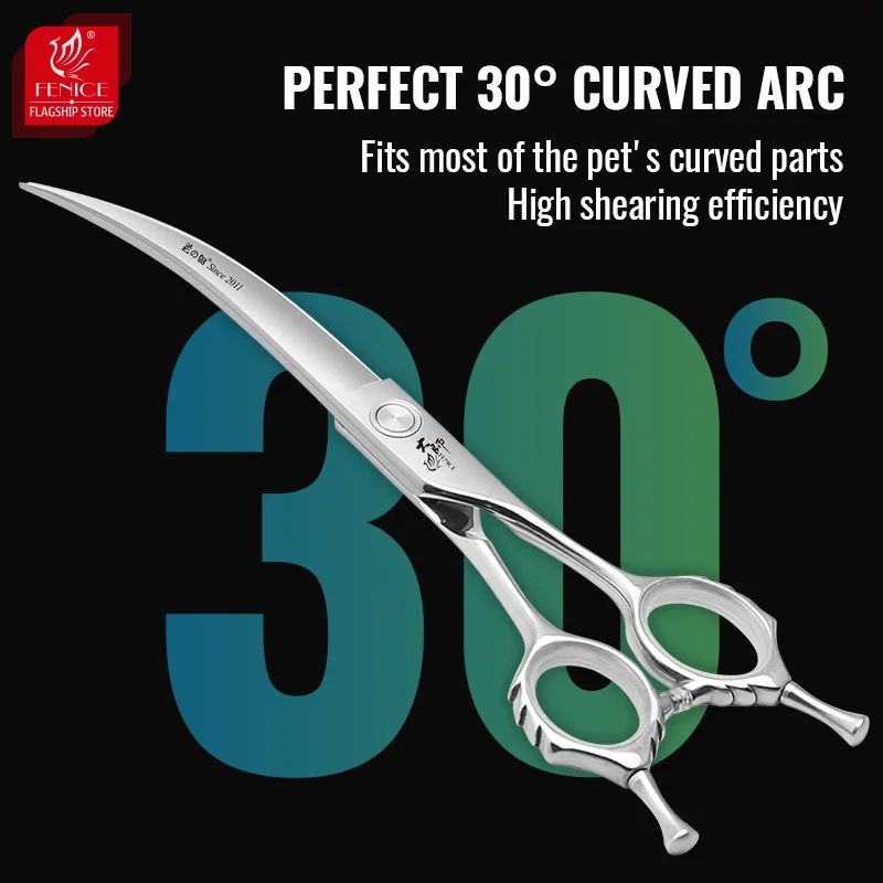 Fenice Professional 7.5 Inch JP440C hard Alloy Steel Curved Scissors Downward Pet Dog Grooming Scissors Stainless Steel Shears