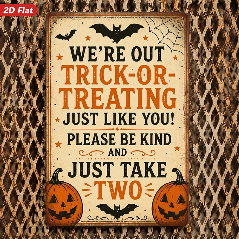 2D Flat Wall Decor 1pc, Halloween Home Decoration, Retro Style, Bat And Pumpkin Pattern, Slogan 