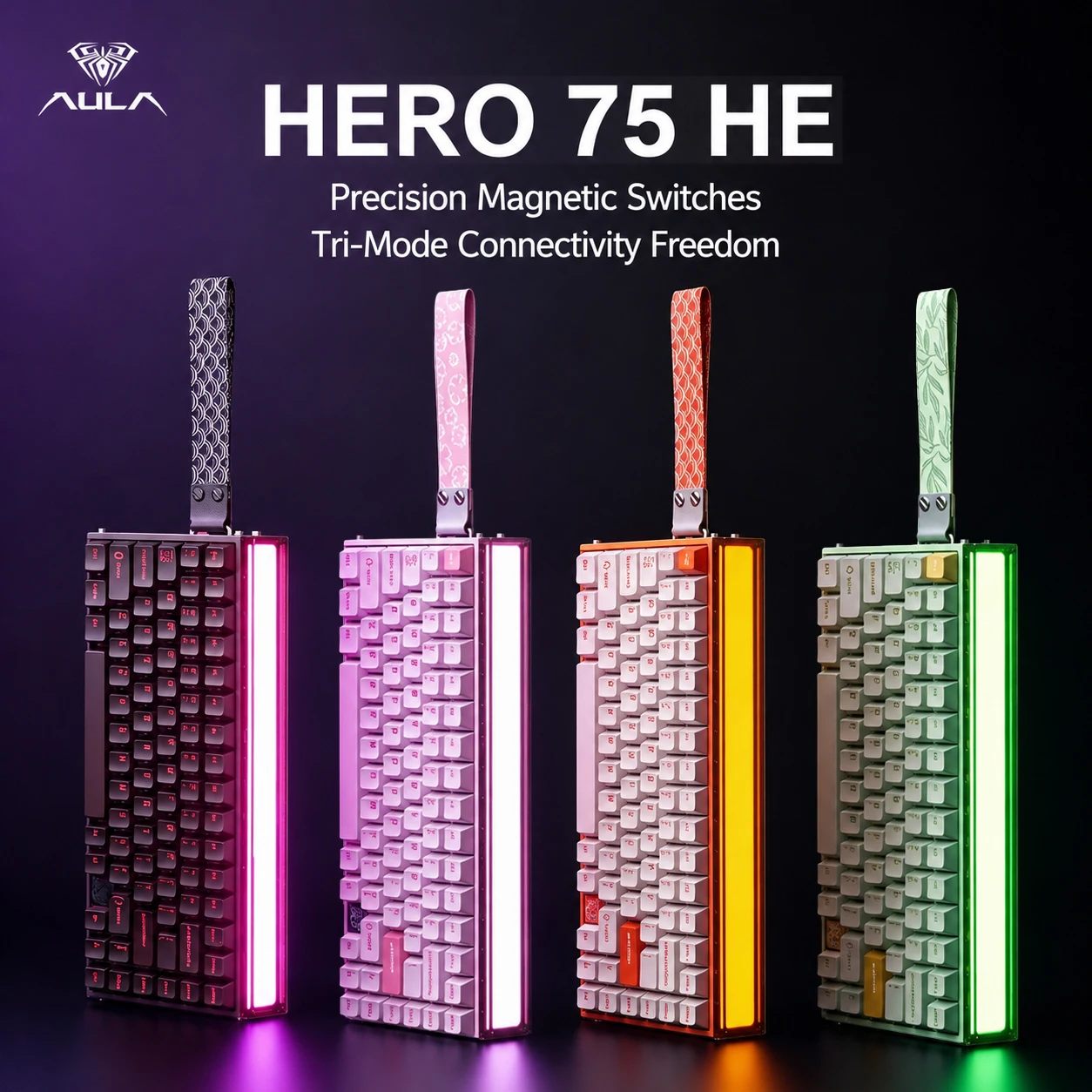 AULA HERO 75 HE Hall Effect Gaming Keyboard 8K Rapid Trigger RGB Neon Light Box Hot Swap 75% Mechanical Keyboard
