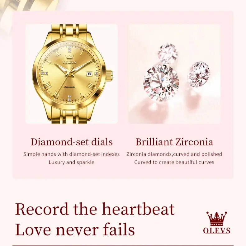 OLEVS Couple Watch Brand Luxury Gold All Automatic Mechanical Watch Elegant Romantic Date Dress Men Women Bracelet Couple Watch
