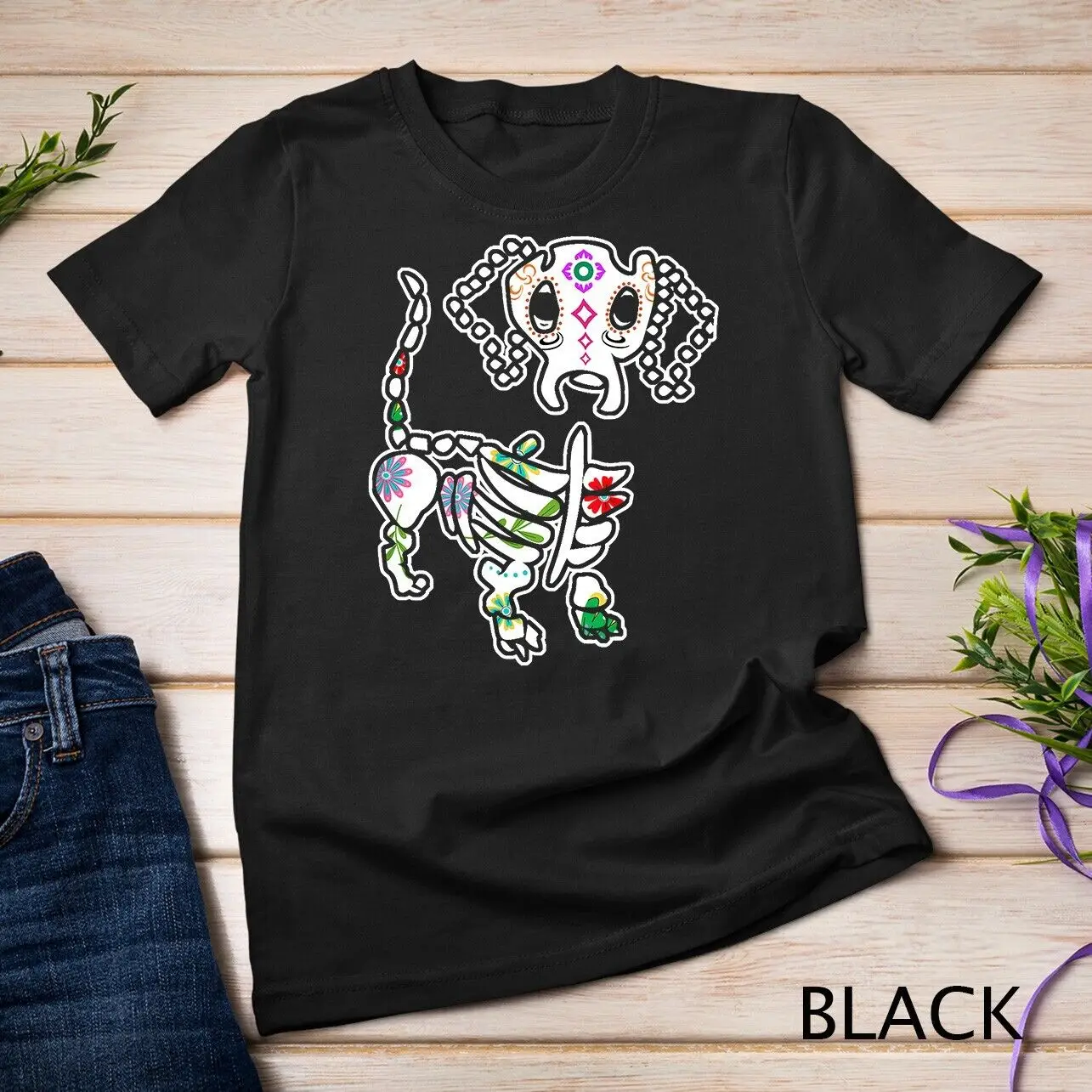 Sugar Dog Skull Shirt Halloween Dachshund Dia De Los Muertos Unisex T-shirt