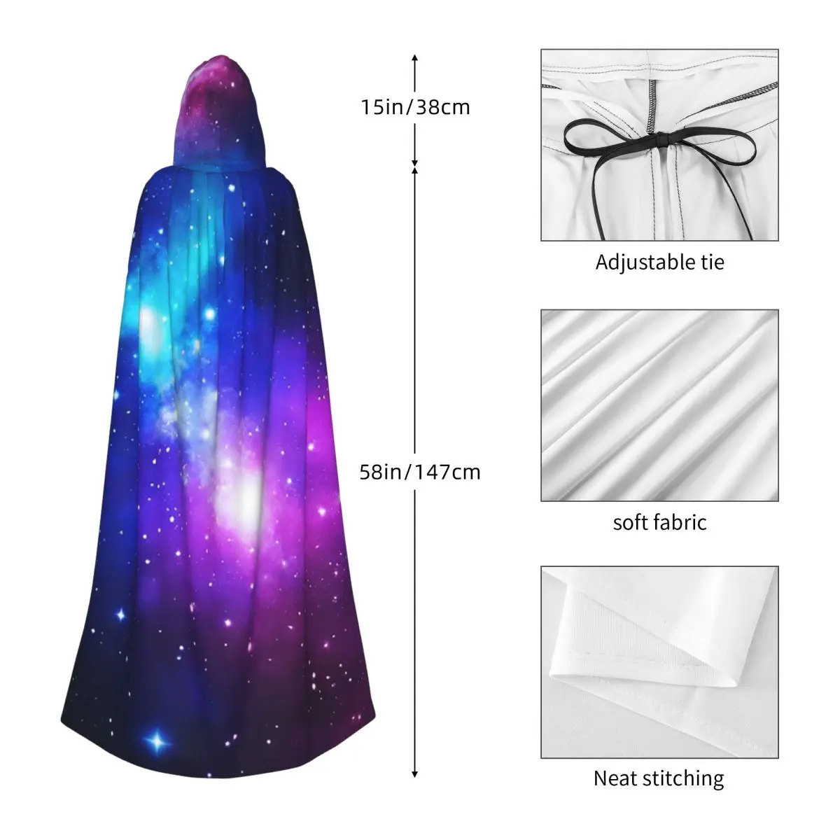 Constellation Star Clusters Galaxies Print Halloween Long Hooded Cloak Witch Medieval Costume Cosplay Cape HalloweenVampire