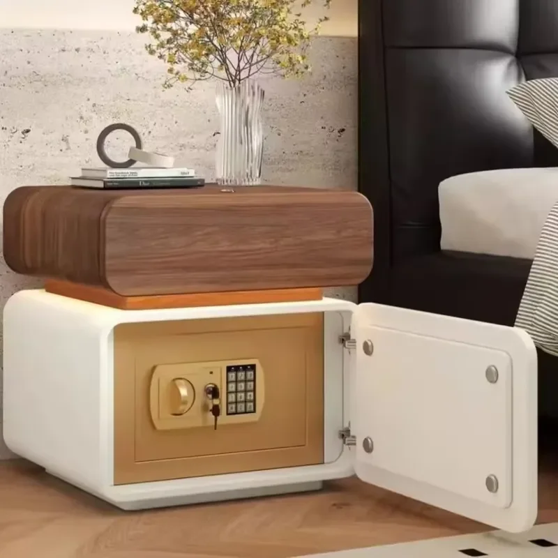Smart bedside table, built-in security touch three-color lighting decorative fabric modern bedroom bedside table