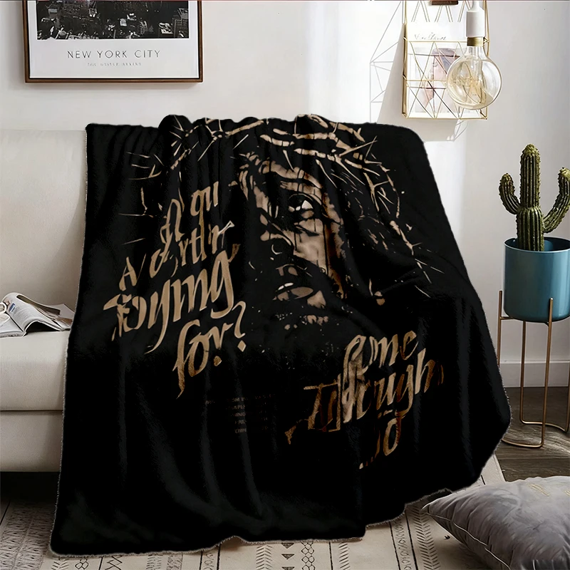 Jesus Christ Warm Blanket, Romans 5:8 Christian Soft Blanket, Crown of Thorns Comfy Blanket, Vintage Jesus Graphic Flann