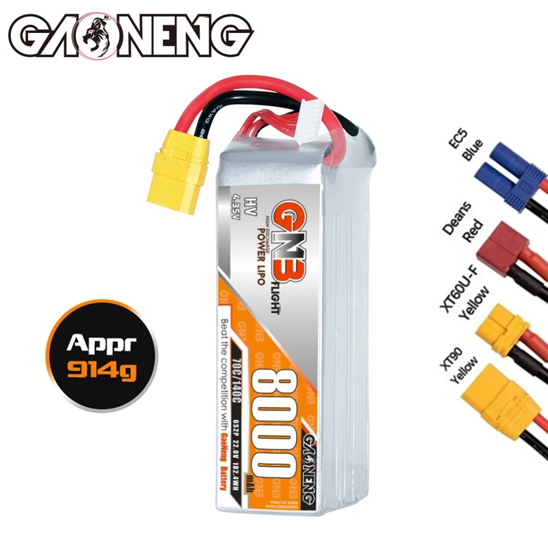 

Upgraded GNB 6S 22.8V 8000mAh 70C/140C LiPo Battery For RC Airplane Helicopter RC Boats Cars 22.8V Battery With XT60/T Plug