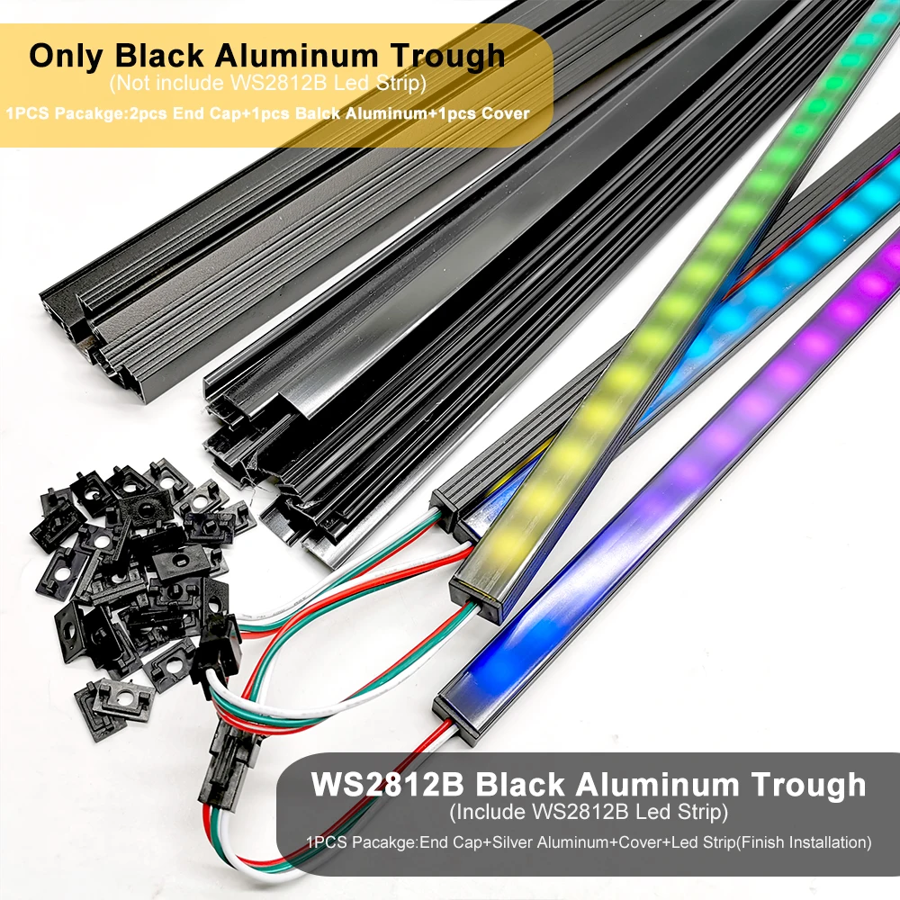 33/50cm Led Aluminum Cabinet Light WS2812B U Profile Hard Strip Individually Addressable Rigid Bar  Black/White Shell PC Cover