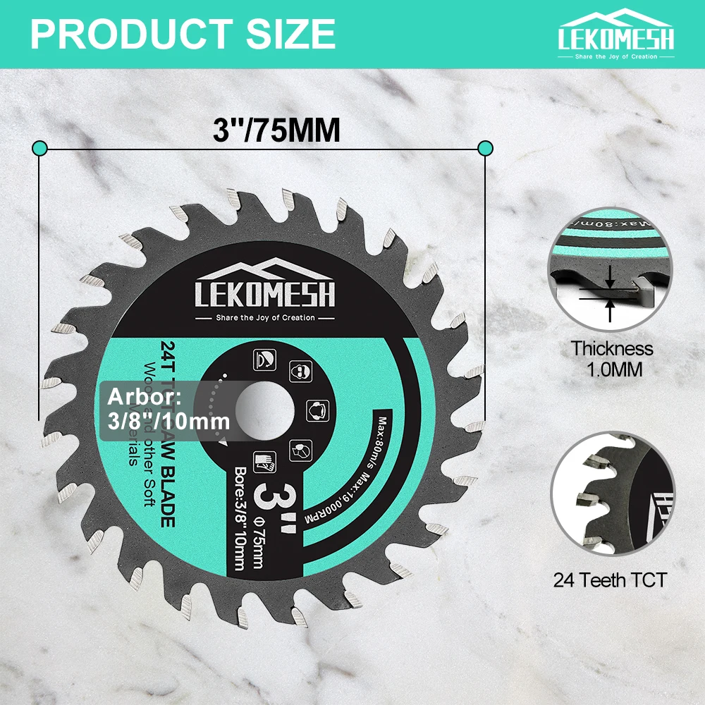 Imagem -04 - Lekomsh Peças 75 mm Tct Lâmina de Serra de Liga Dura para Corte de Telha Cerâmica Granito Concreto Tijolo Madeira Disco de Corte de Borracha