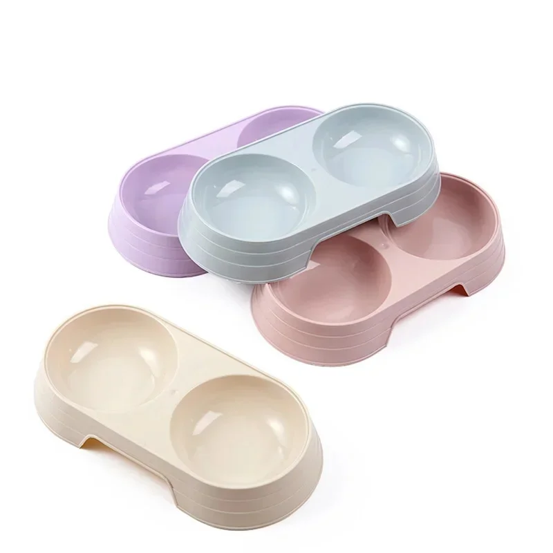 Double Plastic Pet Food Bowl Drinking Tray Feeder for Kitten and Dog Cat Feeding Supplies Pet Accessories dog bowls