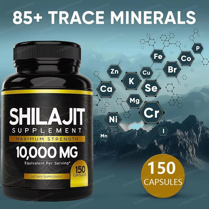 مكمل كبسولات شيلجيت 10000 ملجم للطاقة والجهاز المناعي - 150 قطعة مع 85+ من المعادن التي تتبع وحمض اللفيتش