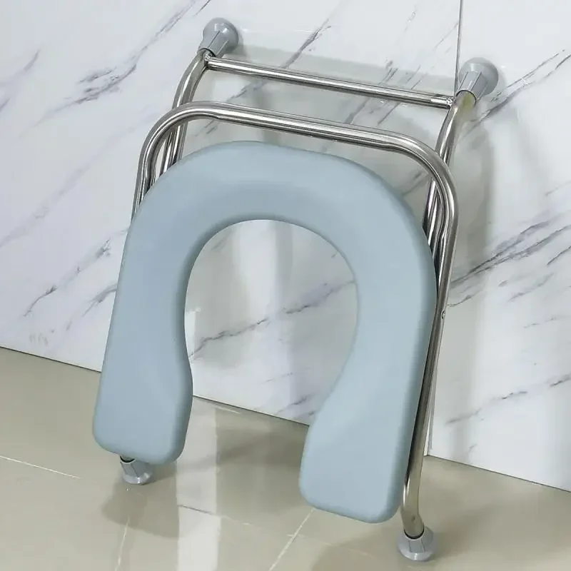 

%a Foldable Toilet Seat Stainless Steel Commode Chair U-Shaped Heavy Duty For Elders Pregnant Woman Removable No-Slip Feet Sto