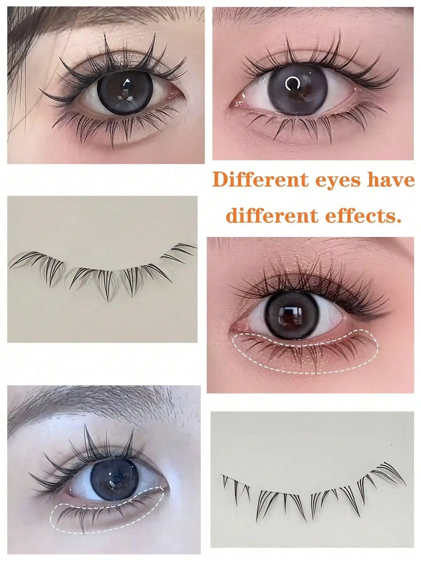 5 Pairs Transparent-stem Natural False Eyelashes,Japanese Anime Style Sharp-tip Dramatic DIY Lower Lashes, Comfortable for Girls