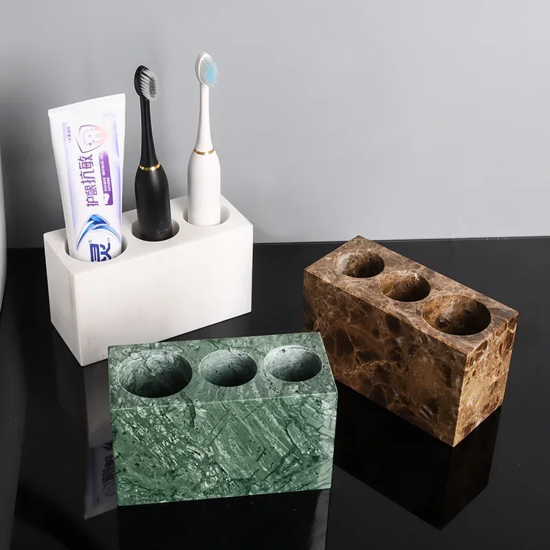 Natural Marble Toothbrush Holder Cup Mug Electric Toothbrush and Toothpaste Holder for Family Luxury Bathroom Accessories