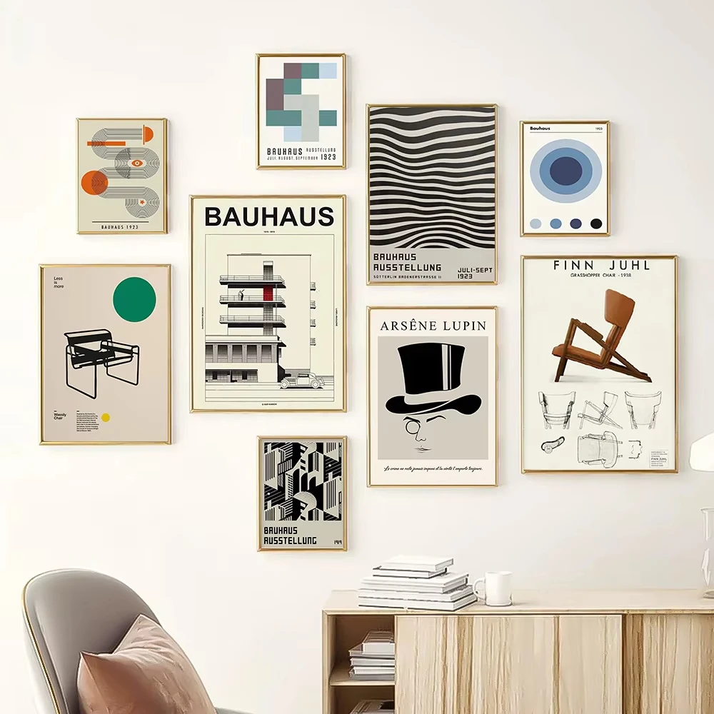 Impresión en lienzo de modernismo en blanco y negro, carteles artísticos de pared Bauhaus minimalistas Vintage para decoración del hogar y exhibición de exposición de arte