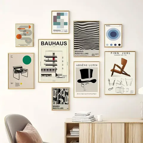 Black and White Modernism Canvas Print-Vintage Minimalist Bauhaus Wall Art Posters for Home Decor and Art Exhibition Display