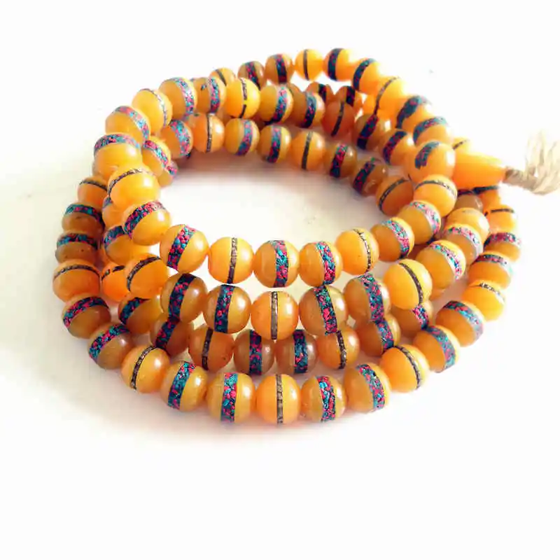 حبة تأمل شمع العسل ، حبة تبتية ، ترصيع مالا من الحرير المعدني ، 8 ، 10 ، من من من شمع العسل ،