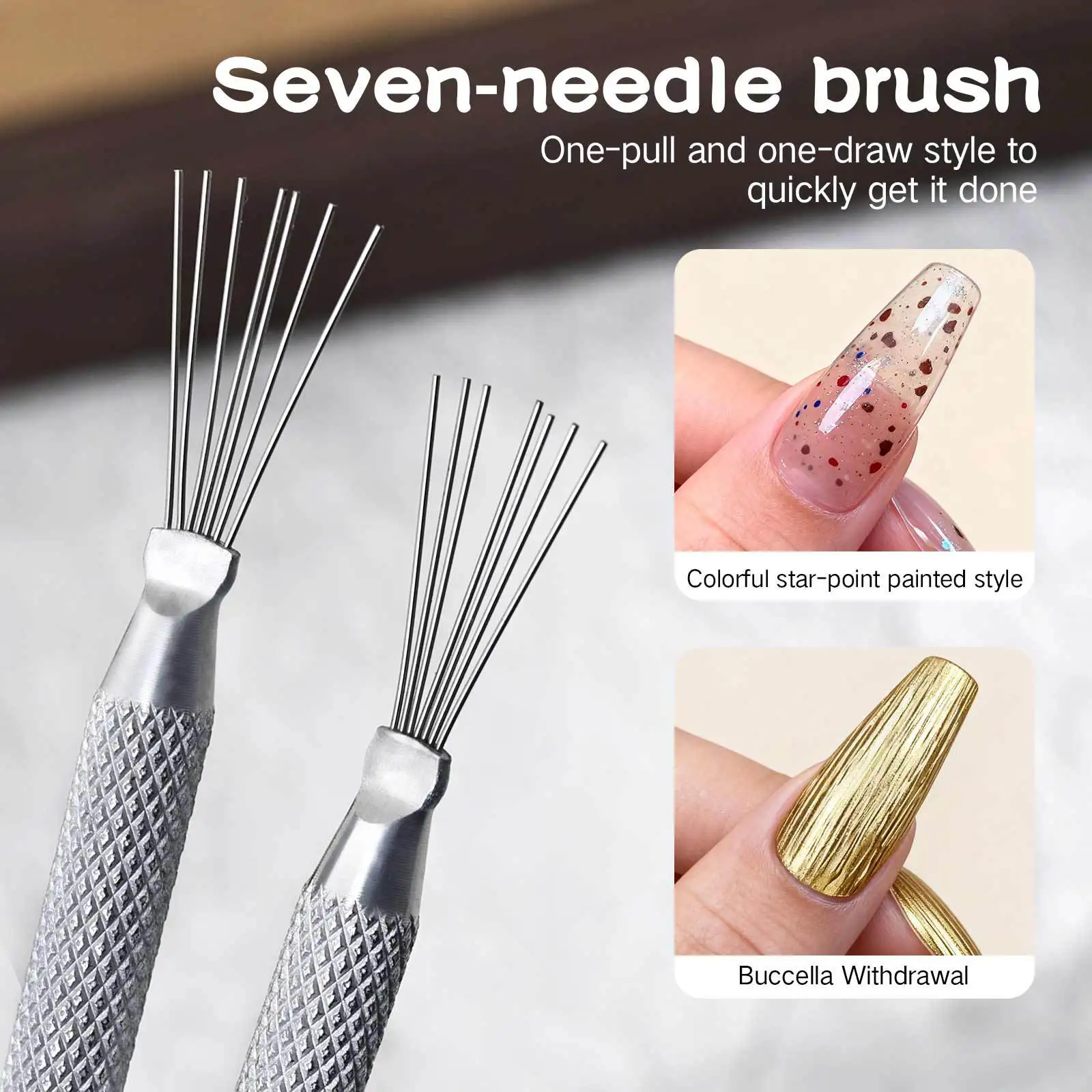2026 New 7-Pin Multi-Function Nail Pen Stainless Steel Brushed Glue Drawing Tool for Salon Tool
