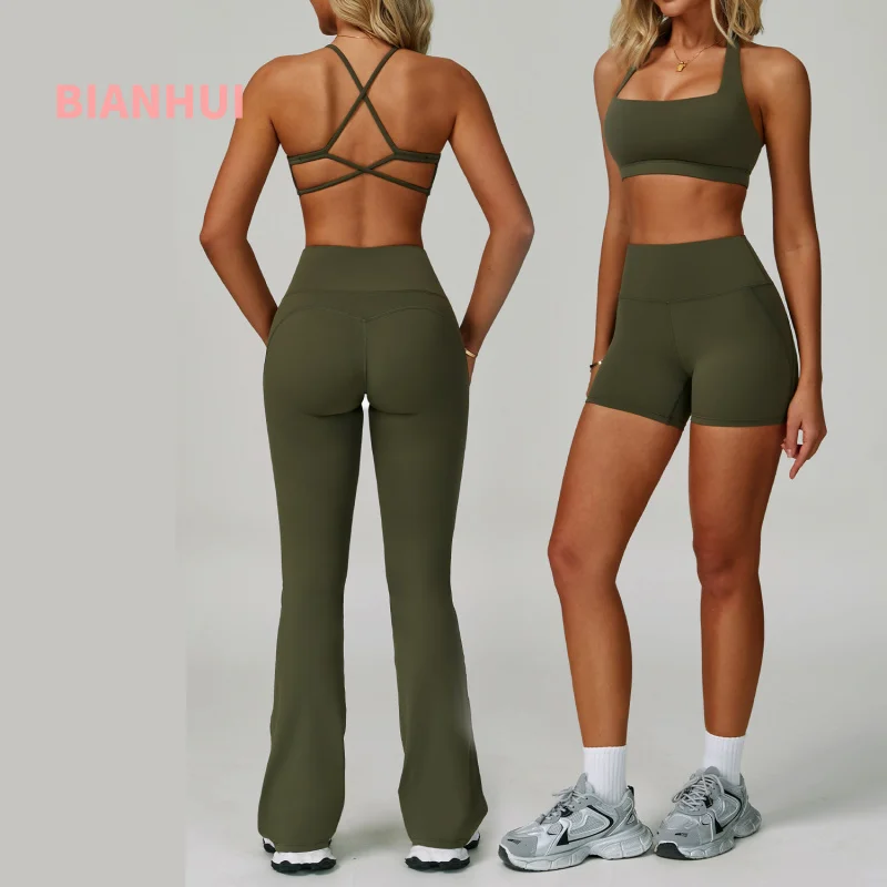

BIANHUI Backless Yoga Outfit Set Halter Neck Tight Quick-Dry Fitness Wear Women's Tracksuit High-Intensity Sports Woman Clothing