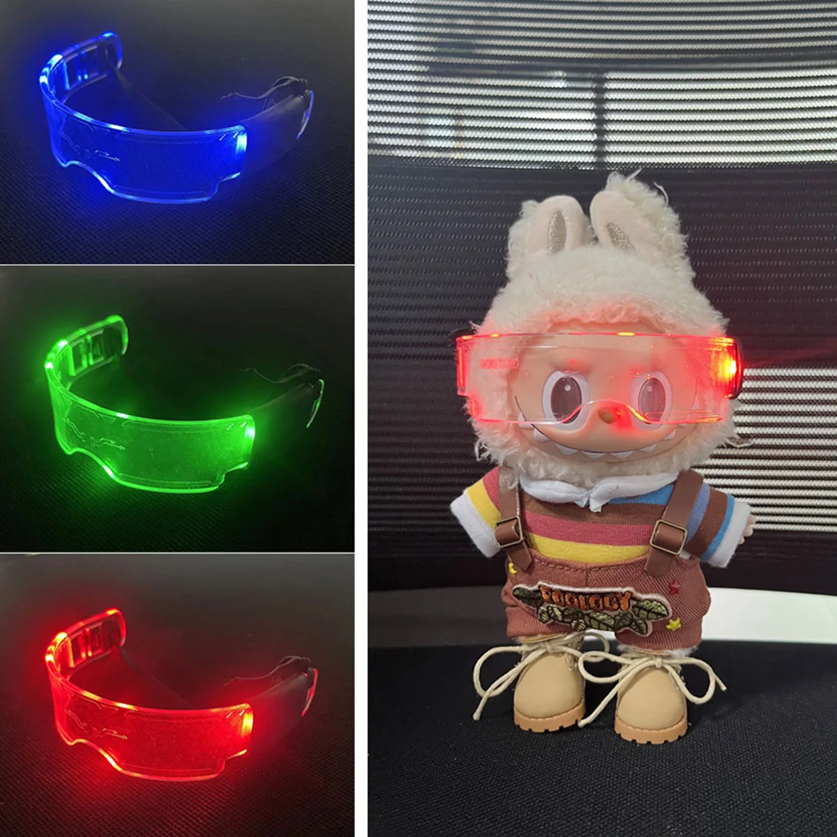 Occhiali luminosi a LED Occhiali luminosi decorativi Occhiali a LED con cambiamento colorato per accessori per vestiti per bambole Labubu