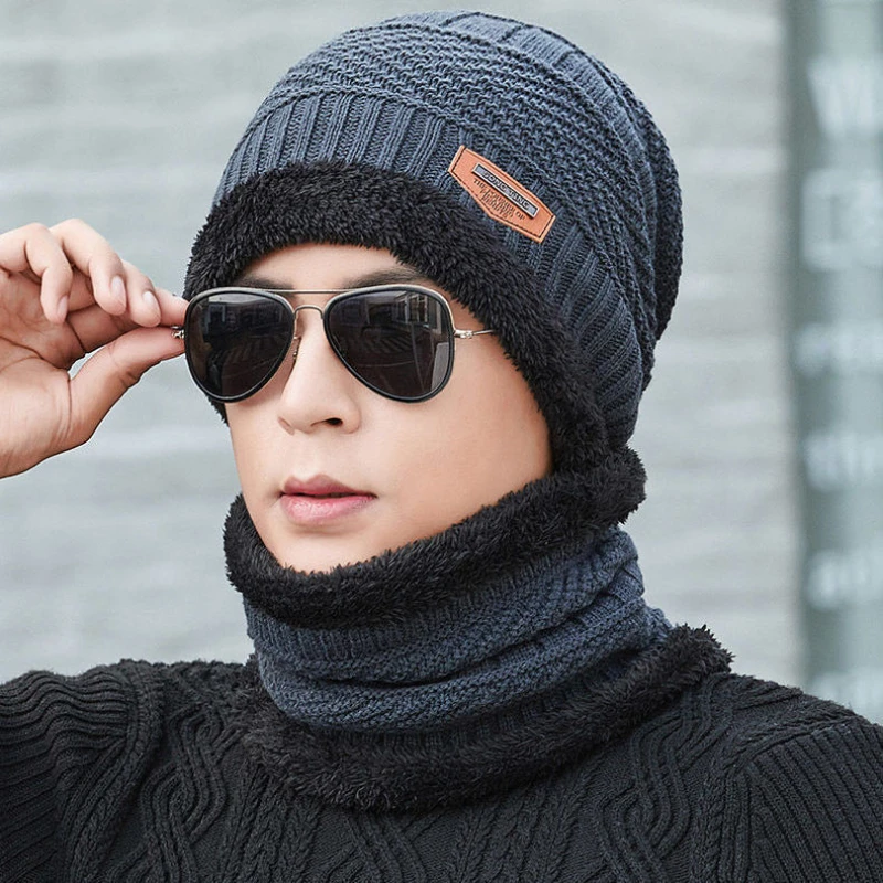 

Winter Hats Knit Cap Men and Women Velvet Hat Coral Fleece Scarf Outdoor Riding Hat Warm Thickening Plus Velvet Neck Protect Cap