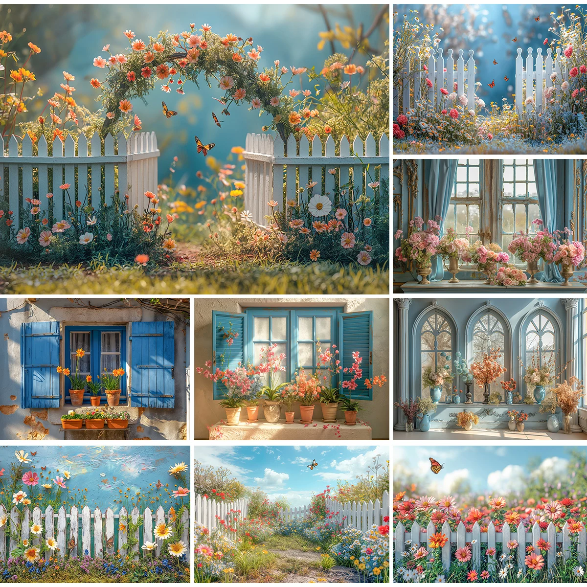 

Garden Entrance Backdrops Kids Baby Photography Child Newborn Birthday Cake Smash Photocall Floral Wooden Windows Backgrounds