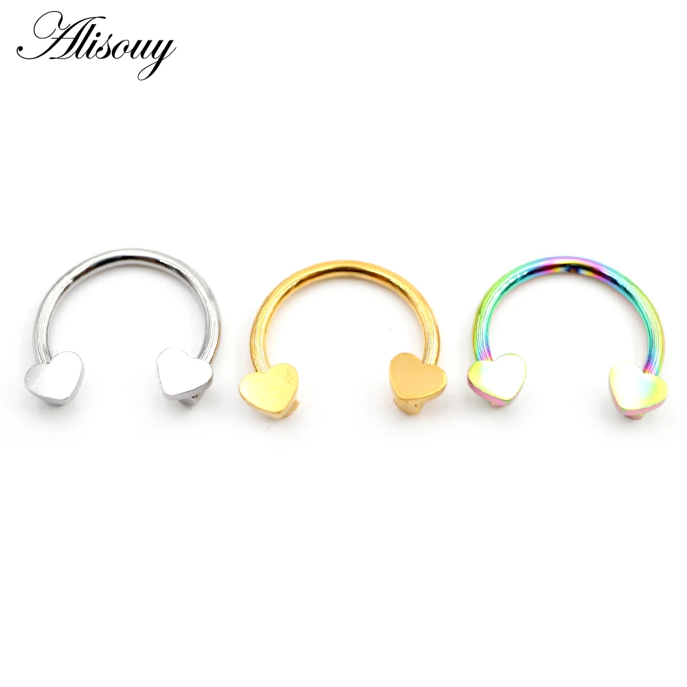 Alisouy 1PC Stainless Steel Heart Star Flower Horseshoe BCR Captive Septum Ear Guauge Nipple Nose Rings Piercing Body Jewelry view 3
