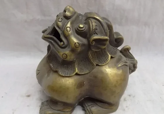 Chinese Bronze Lion Movable Head Foo Fu Dog Statue Tibet Incense Burner Censer