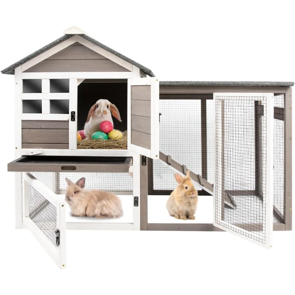 Rabbit Hutch-Indoor Rabbit Hutch Outdoor Rabbits Cages Indoor Rabbits Hutch with Pull Out Tray Large Rabbits Hutch FirWood Bunny