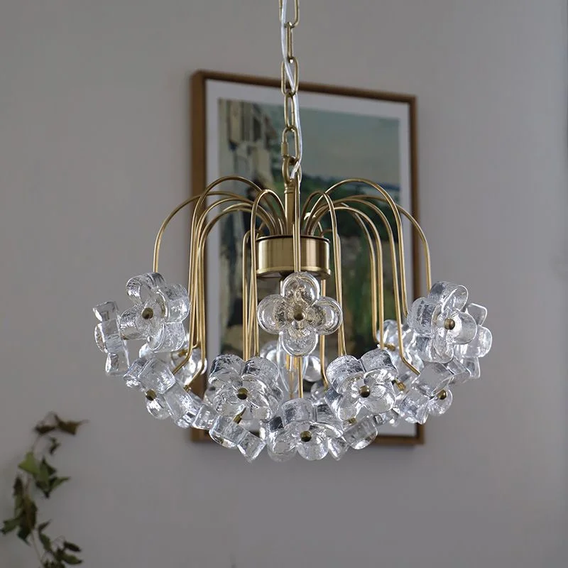 Four leaf clover petal glass chandelier with retro style French bedroom and restaurant light luxury lighting fixtures