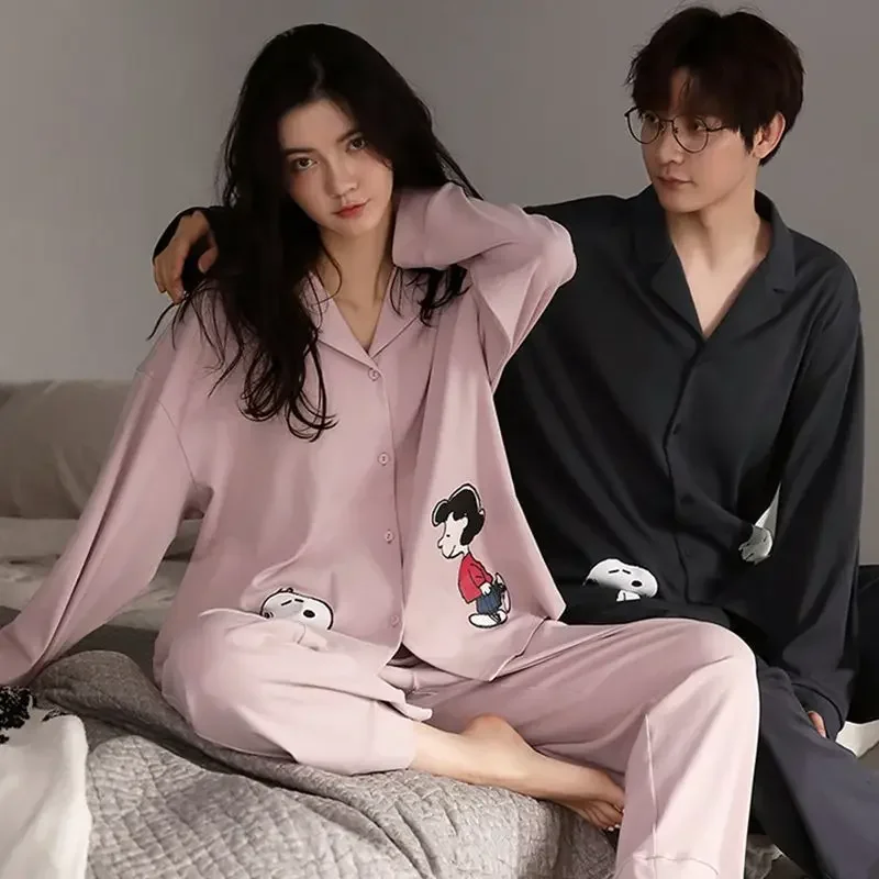 Disney cute spring and autumn cotton pajamas for women Snoopy creative comfortable and soft couple home clothes set holiday gift