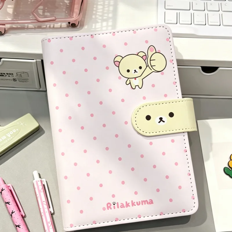 A6 45 Pages Rilakkuma Cute Polka Dot Pink Cortical Shell Underline Notepad Detachable Loose Leaf Take Notes Friends Holiday Gift