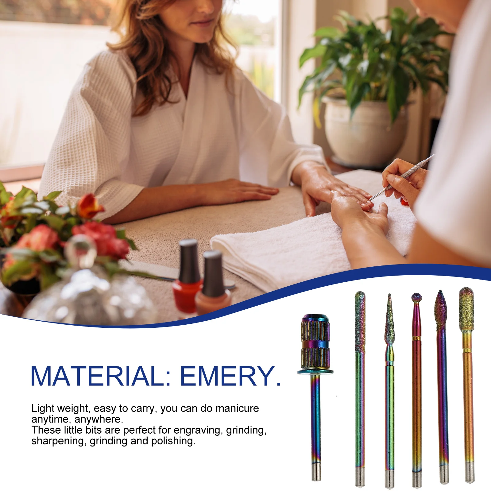 6Pcs Manicure Grinding Heads Set Premium Nail Polishing Tools for Natural and Artificial Nails Manicure Drill Bits Accessories