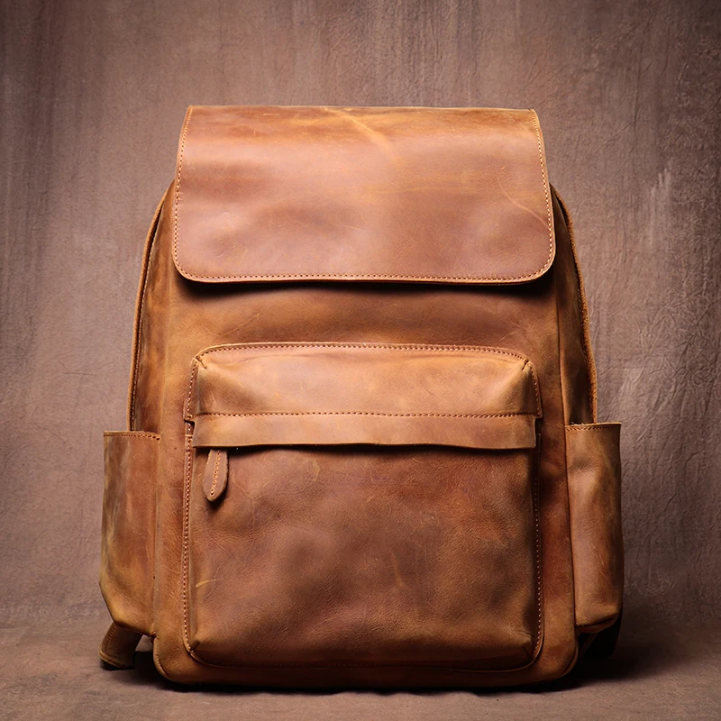 LUOKIR High Quality Genuine Leather Backpack Vintage Crazy Horse Cowhide Luxury School Bag Computer Knapsack For 15 Inch Laptop