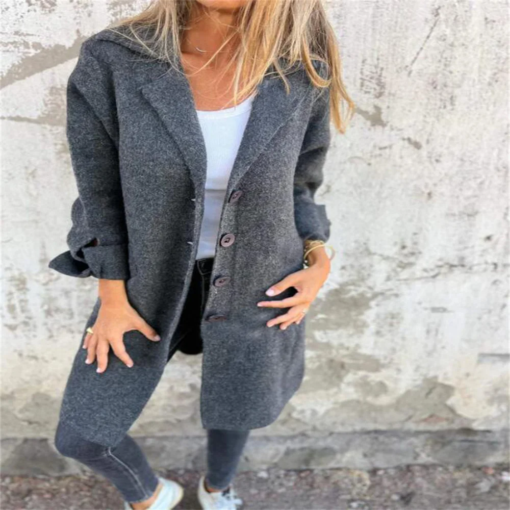 2024 new summer solid color lapel tie pocket cardigan single breasted mid-length coat for women