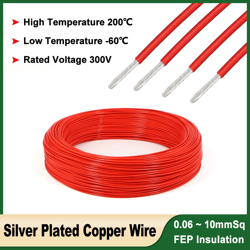 

1m ~ 100m High Temperature FEP Silver Plated Wires Red Sq 0.06mm ~ 10mm HiFi Audio Speaker Headphone OFC Coppe Electronic Cable