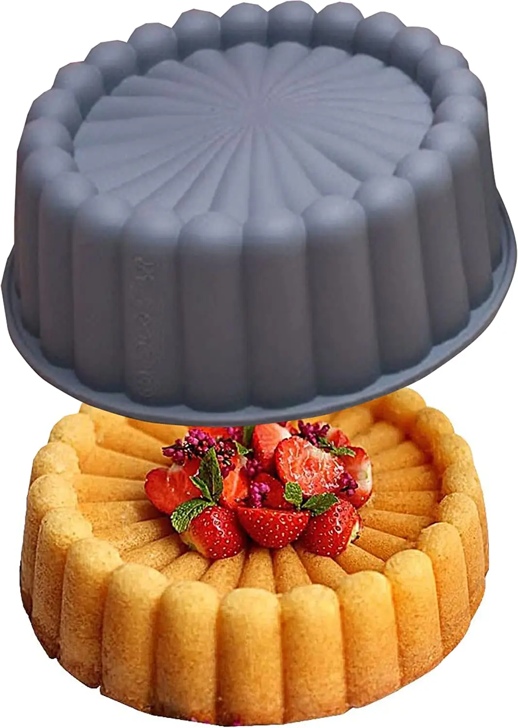 Silicone Charlotte Cake Pan Reusable Mold Fluted Cake Pan Nonstick Round Molds For Shortcake Cheesecake Brownie Tart Pie