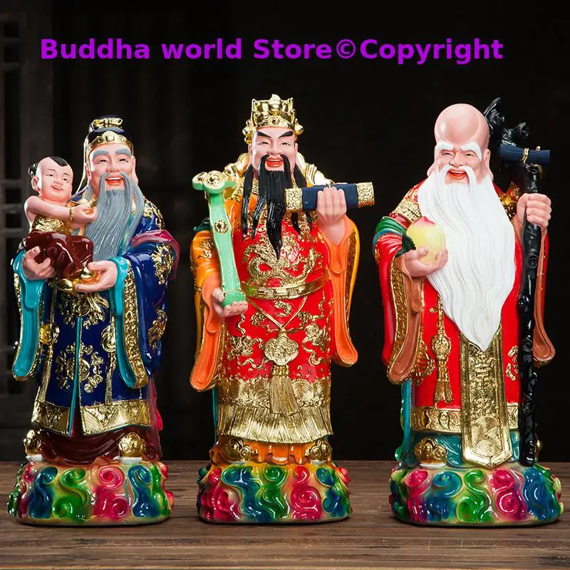 3PCS Southeast Asia HOME SHOP efficacious bless Fu Lu Shou God Good luck safe health lucky auspicious propitious buddha statue