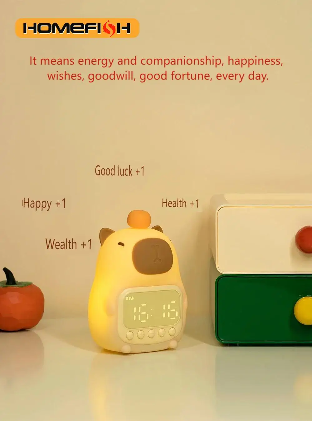 HOMEFISH New Capybara-shaped LED Night Light, Silicone Rechargeable Digital Alarm Clock and Dimmable Table Lamp