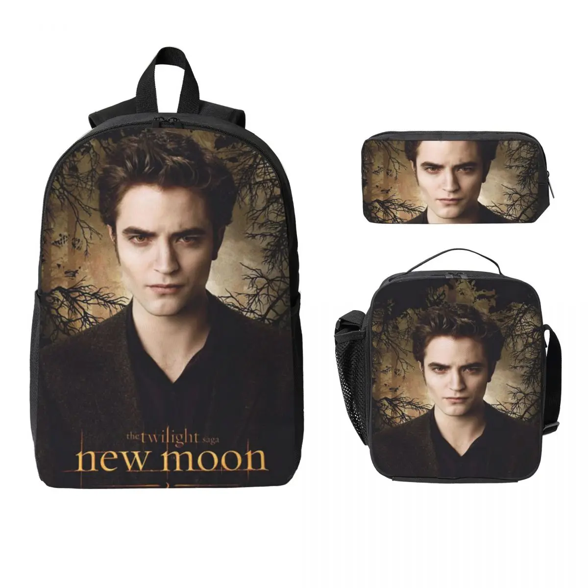 The Twilight Saga Edward Cullen Backpack Boys Girls BookBag School Bag Laptop Shoulder Bags 3ps Insulated Lunch Bag Pencil Case