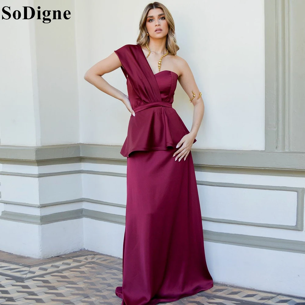 

SoDigne Elegant Burgundy Satin Evening Dresses Mermaid One Shoulder Pleated Gala Dress 2024 Simple Formal Events Party Prom Gown