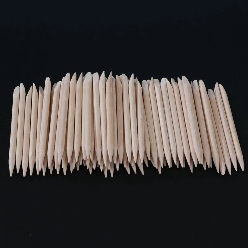 100pcs/Box Nail Art Cuticle Pusher Wooden Double Ended Dead Skin Remove Take Glue Stick Nail Polish Pedicure Orange Wooden Stick