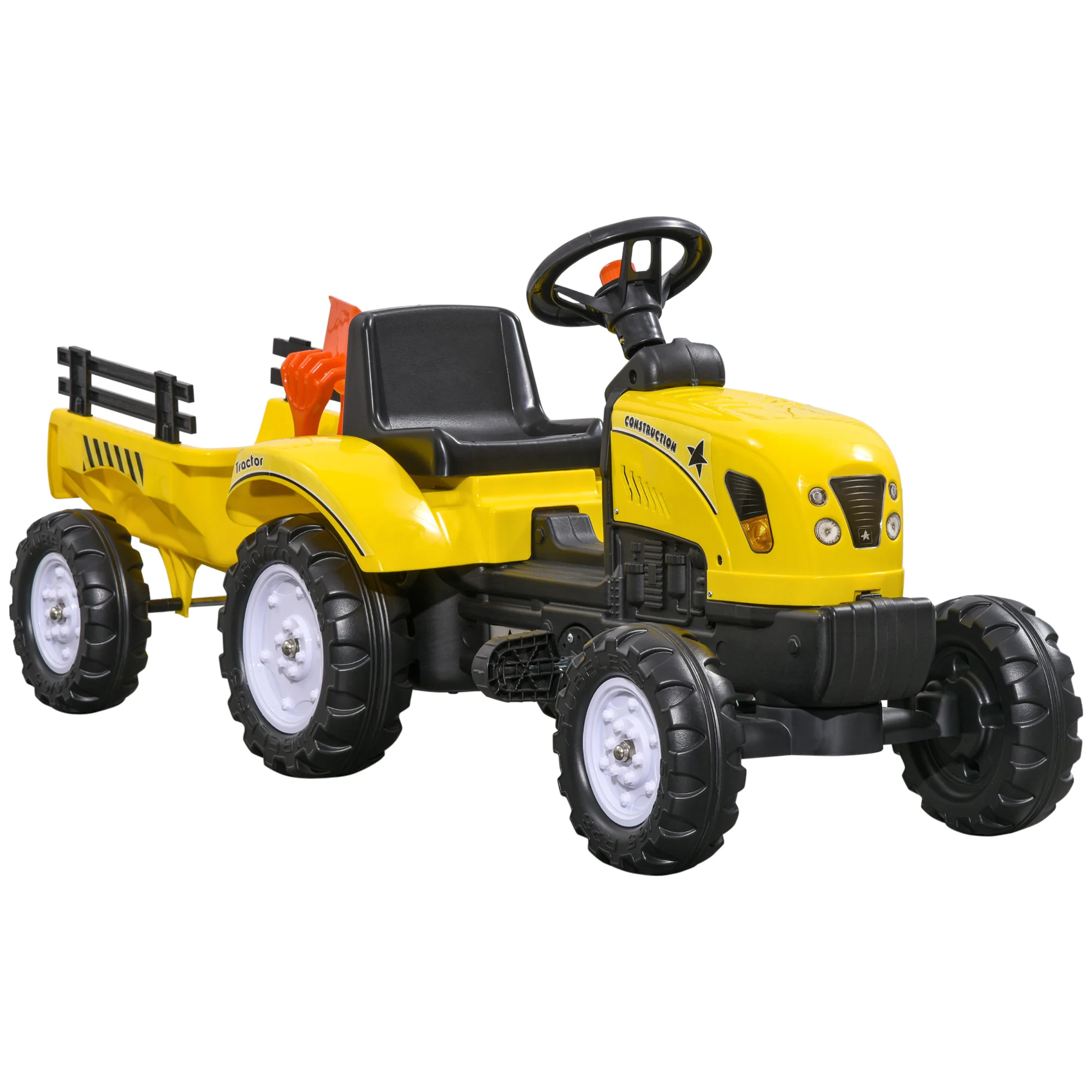 Homcom Traptractor voor kinderen vanaf 3 jaar met aanhanger, trapauto, speelgoed, draagvermogen 35 kg, 133x42x51 cm, geel
