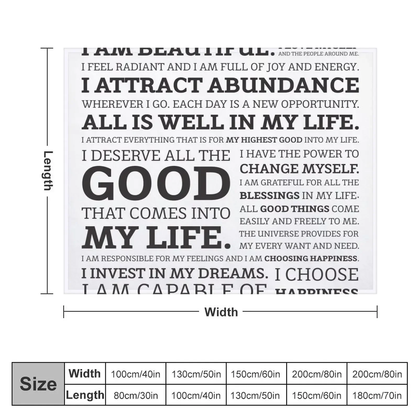 Positive Affirmations (Black on White/Grey) Throw Blanket Decorative Sofa Sleeping Bag Blankets