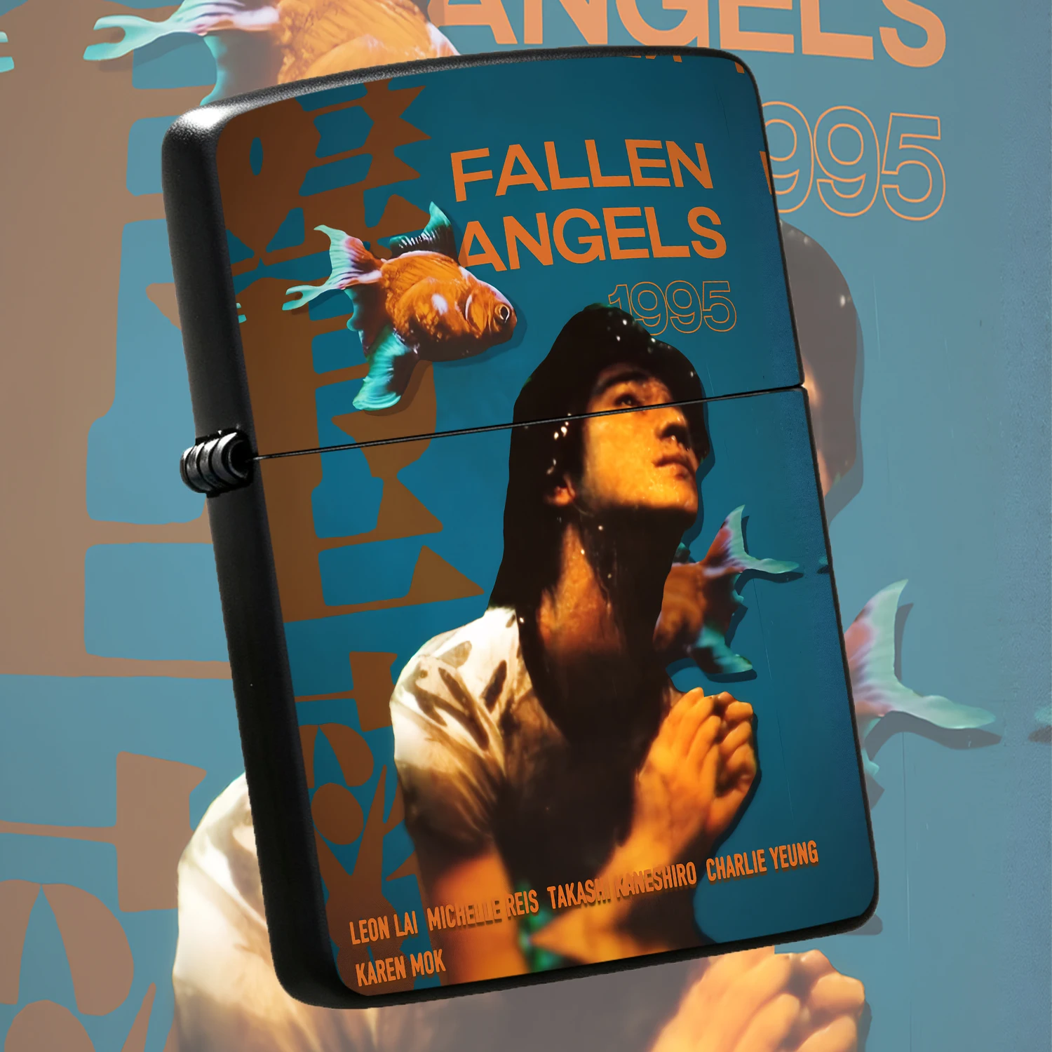 Vintage Fallen Angels 1995 Themed Pocket Lighter, Trendy Art Goldfish Figure Print Daily Carry Accessory, Multi-Scene Practical Vibe-Enhancing Item, Unique Collectible Gift For Wong Kar-Wai Movie Fans Interesting And Humorous Lighters