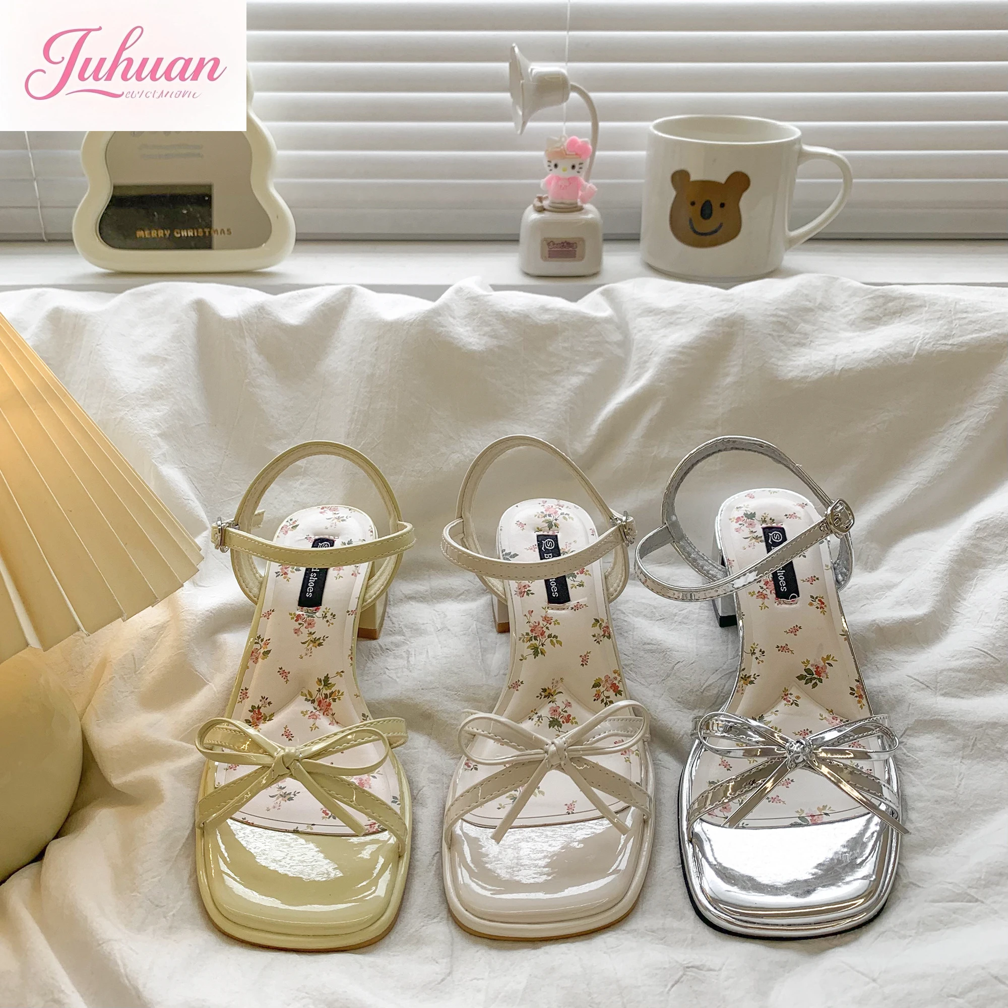 

Japanese fresh sweet high-heeled sandals women's 2025 new summer wear fashionable simple thick-heeled sandals Lolita bow shoes